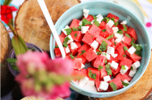 Watermeloen salade met feta en munt